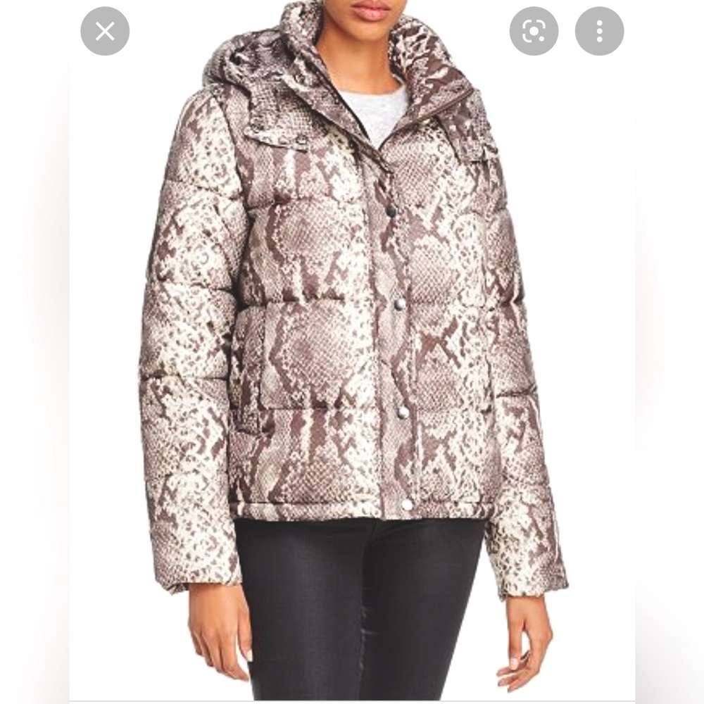 Aqua Python Snakeskin Print Puffer Jacket